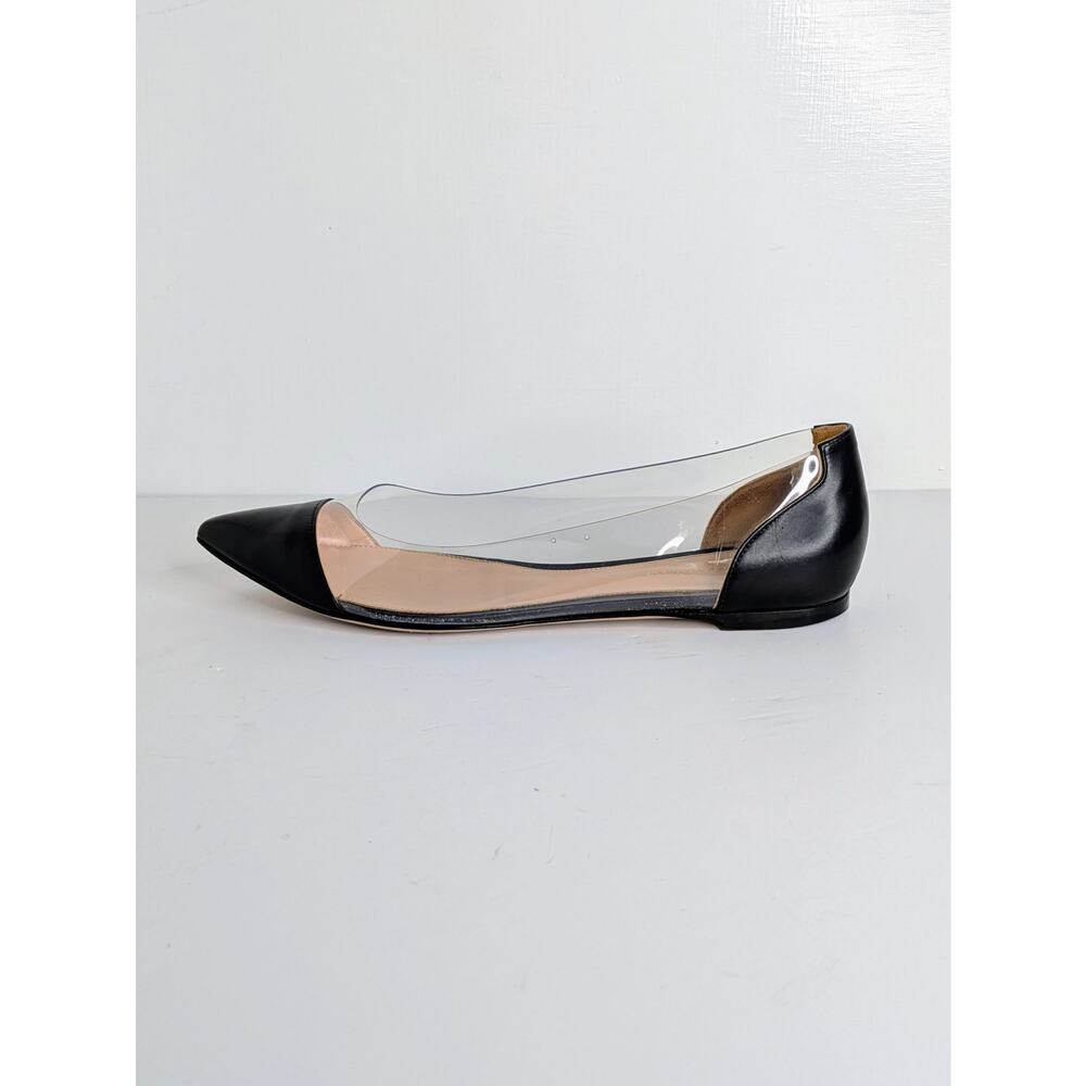 Gianvito Rossi Plexi Flats 39.5 Black Leather Clear PVC Pointed Toe Ballet 9.5 - Picture 9 of 13